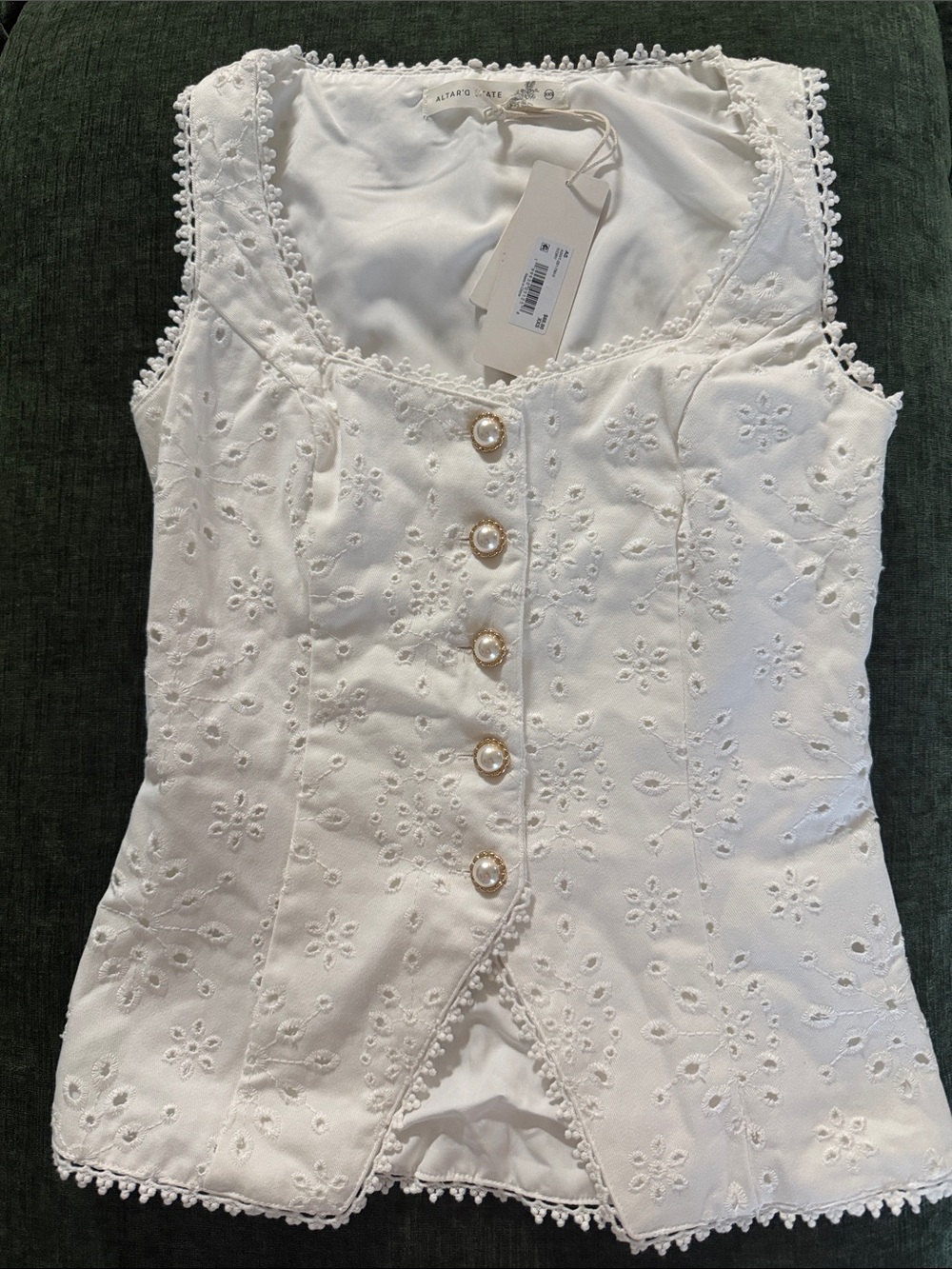 Altar'd State White Eyelet Pearl-Button vest